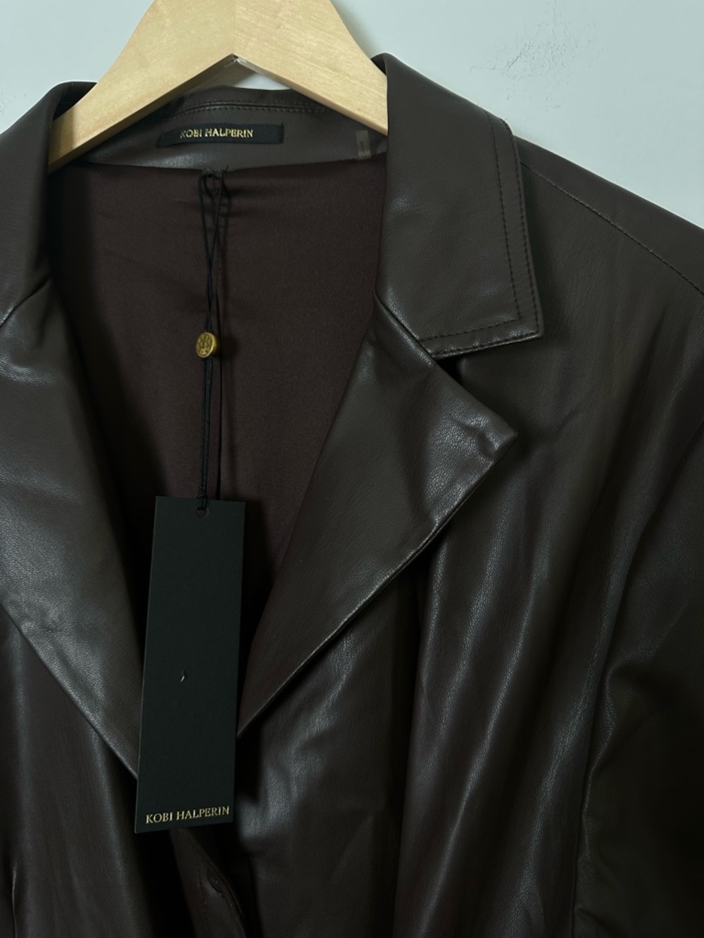 KOBI HALPERIN Dixie Faux Leather Shirtdress Brown XXL NWT Belted Designer Dress - Picture 10 of 15